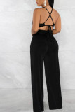 Black Sexy Solid Bandage Patchwork Backless Sleeveless Two Pieces