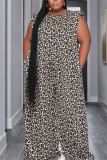 Col en V imprimé léopard rayé noir et blanc décontracté de grande taille