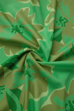 Top con colletto rovesciato con fibbia patchwork stampa casual verde