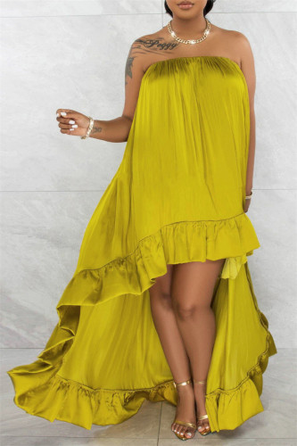 Yellow Sexy Casual Vacation Simplicity Solid Solid Color Strapless Strapless Dress Dresses