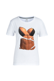 Оранжевые сексуальные повседневные футболки в стиле пэчворк с круглым вырезом