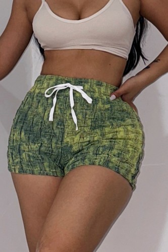 Green Casual Print Basic Skinny High Waist Conventional Full Print Shorts