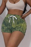 Grüne, lässig bedruckte Basic-Shorts mit schmaler, hoher Taille und konventionellem Volldruck