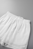 Blanc Sexy Solide Patchwork Boutons Col Rabattu Transparent Manches Longues Deux Pièces (Sans Sous-Vêtements)