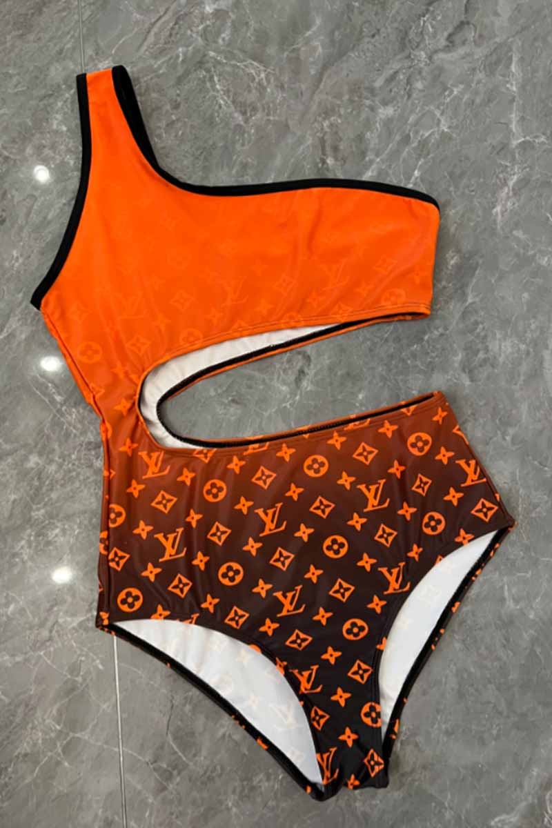 

Orange Red Sexy Print Hollowed Out Letter Swimwears