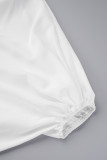 Blanco casual sólido vendaje patchwork cinta cuello vestidos rectos