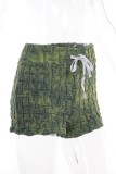 Green Casual Print Basic Skinny High Waist Conventional Full Print Shorts