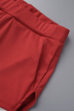 Roupa esportiva sexy vermelha sólida patchwork fenda gola oblíqua sem mangas duas peças