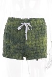 Pantalones cortos casual estampado básico flaco cintura alta convencional estampado completo verde