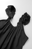 Schwarze, lässige, solide Patchwork-Jumpsuits mit geradem Gürtel und schmalen Webkanten und Spaghettiträgern