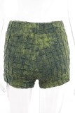 Green Casual Print Basic Skinny High Waist Conventional Full Print Shorts