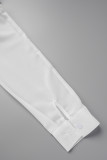 Blanco sexy sólido patchwork botones transparente cuello vuelto manga larga dos piezas (sin ropa interior)