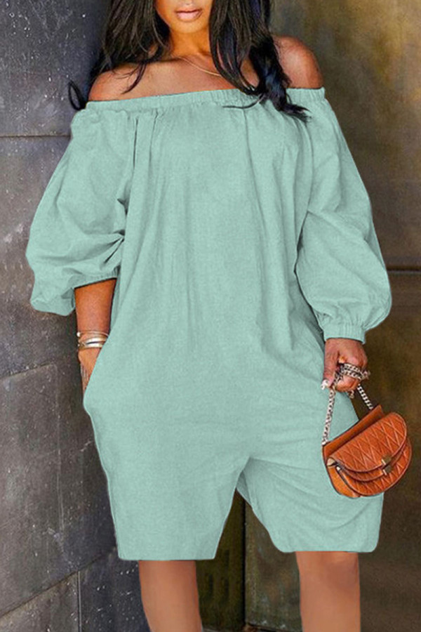 Green Casual Solid Patchwork Off the Shoulder Loose Rompers