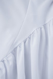 Белое повседневное однотонное платье без спинки с квадратным воротником и бантом