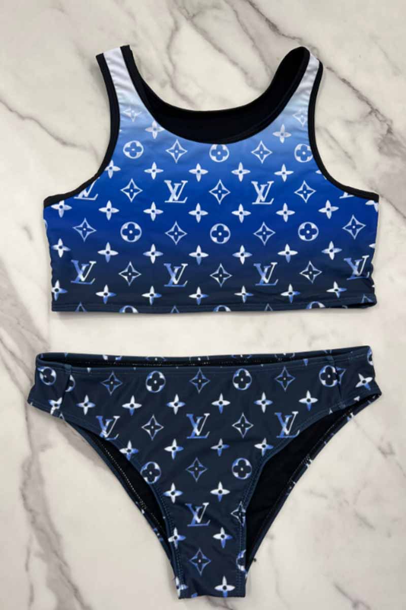 

Dark Blue Sexy Print Letter Swimwears