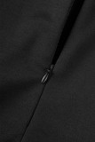 Robes décontractées en patchwork à pois imprimés noirs demi-col roulé une ligne