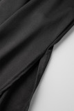 ブラック カジュアル ソリッド パッチワーク スリット フード付き襟 半袖 XNUMX 枚