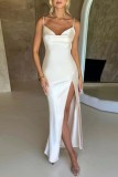 Green Sexy Solid Backless Slit Spaghetti Strap Long Dress Dresses