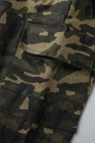 Armégrön Casual Camouflage Print Patchwork Vanliga byxor med hög midja