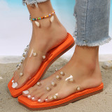 Tangerine Red Casual Patchwork Beading Square Comfortable Shoes