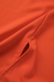 Mandarina rojo elegante sólido patchwork fibroso orillo cuello redondo un paso falda vestidos