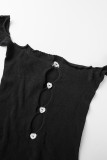 Черный сексуальный сплошной ажурный прозрачный вырез на спине с открытыми плечами с длинным рукавом из двух частей
