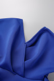 Koningsblauw elegant effen patchwork met strik V-hals avondjurkjurken