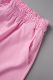 Розовый сексуальный повседневный однотонный кардиган с длинным рукавом из двух частей