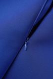 Royal Blue Elegant Solid Patchwork med rosett V-ringad aftonklänning