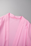 Roze sexy casual effen vest met lange mouwen tweedelig