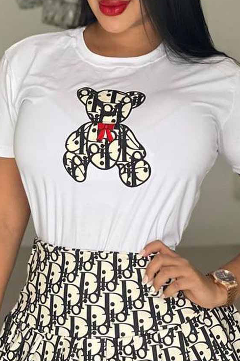 

White Street Vintage Print Patchwork O Neck T-Shirts