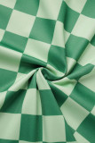 Grön Casual Plädtryck Basic Hooded Collar Half Sleeve Två delar