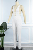 Witte sexy stevige uitgeholde backless spaghettibandjes magere jumpsuits