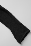 Черный сексуальный сплошной ажурный прозрачный вырез на спине с открытыми плечами с длинным рукавом из двух частей