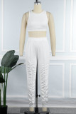 Blanc Casual Sportswear Solide Patchwork Pli O Cou Sans Manches Deux Pièces