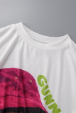 Deep Pink Casual Print Basic O-hals T-shirts