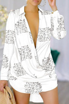 Белые сексуальные повседневные элегантные пуговицы с принтом и V-образным вырезом, платье-рубашка, платья