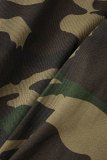 Armégrön Casual Camouflage Print Patchwork Turtleneck ärmlös två delar (utan bälte)