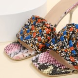 Black Casual Patchwork Printing Square Out Door Shoes (Heel Height 3.94in)