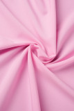 Cárdigan sólido informal rosa sexy de manga larga de dos piezas