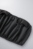 Black Street Solid Patchwork Pocket Fold Asimmetrico Senza spalline Senza maniche Due pezzi