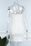 Rosarotes sexy Patchwork-Pailletten-durchsichtiges, rückenfreies, trägerloses, ärmelloses Kleid