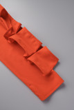 Vestidos de saia única com decote em o decote em gola alta e bordado de patchwork sólido vermelho tangerina elegante