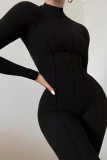 Vita Casual Solid Patchwork Basic Skinny Jumpsuits med turtleneck