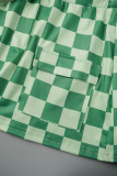 Verde casual estampa xadrez básica gola com capuz meia manga duas peças