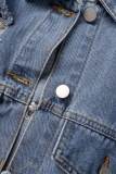 Ljusblå Casual Solid Ripped Patchwork Turndown-krage Långärmad vanlig jeansjacka