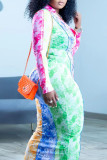 Gradiëntkleur Casual Street Geleidelijke verandering Print Gesp Contrast V-hals Wrapped Skirt Jurken