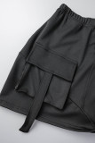 Khaki Street Solid Patchwork Pocket Fold Asymmetrical Strapless Sleeveless Two Pieces