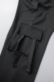 Black Street Solid Patchwork bolso dobra assimétrica sem alças sem mangas duas peças