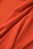 Tangerine Red Elegant Solid Patchwork Stringy Selvedge O Neck One Step Skirt Jurken